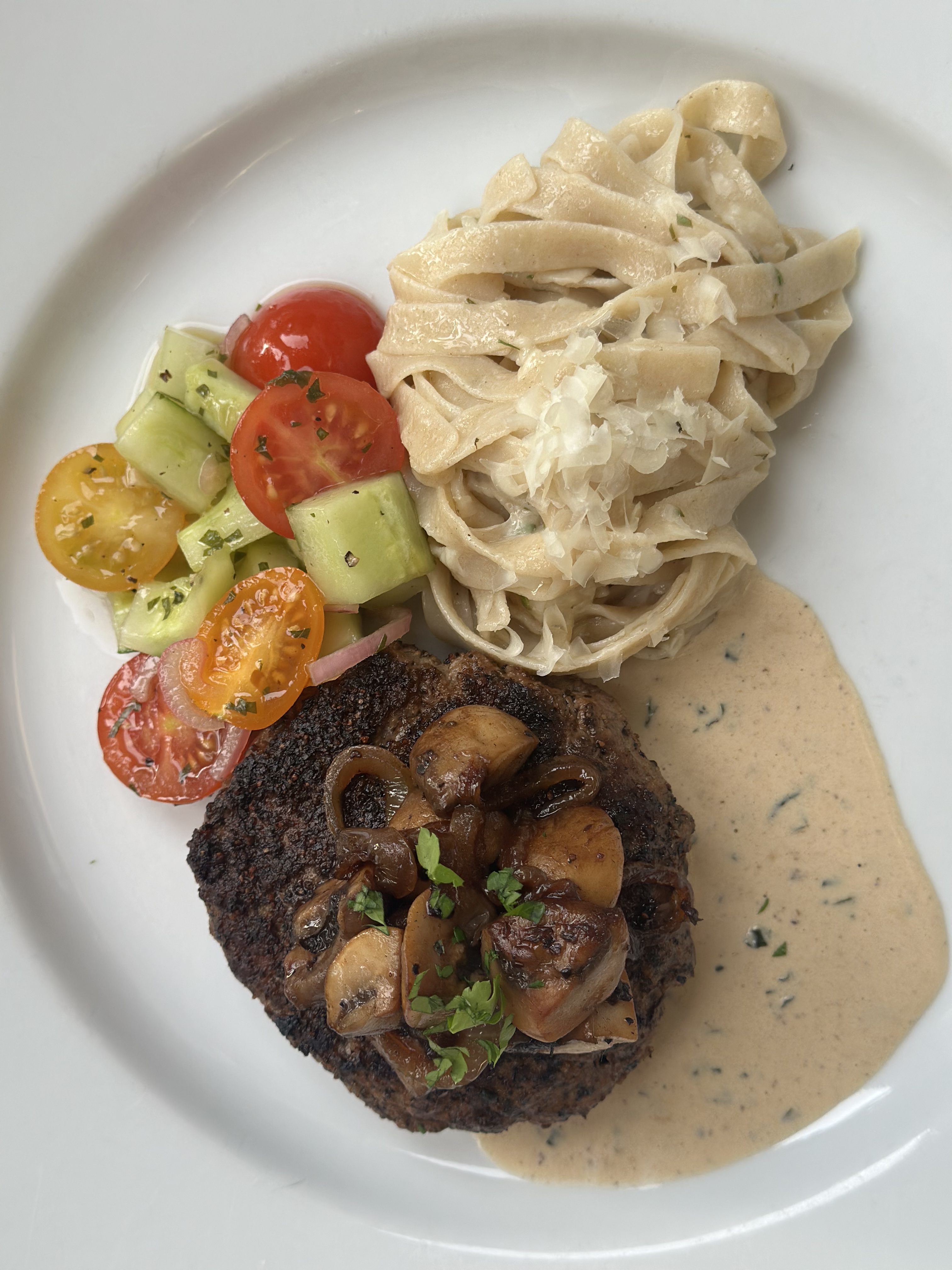 Skillet Hamburger with Bourbon Caramelized Onions and Mushrooms